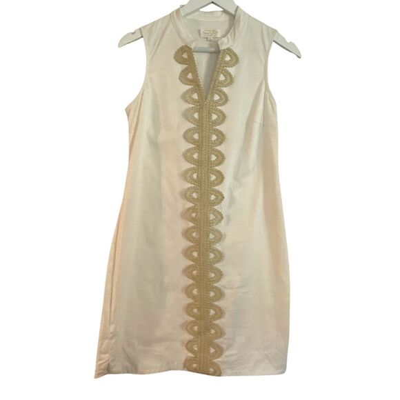 Mudpie Mia white embroidered gold shift dress size small - Picture 3 of 13